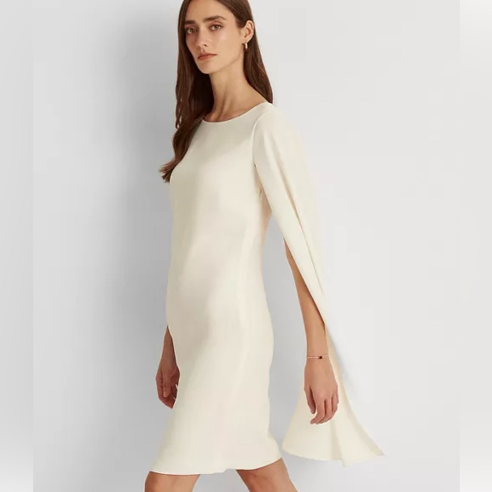Cape Georgette Cocktail Dress - Winter Cream - Picture 4 of 7